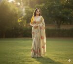 ফ্লোরাল এম্ব্রয়ডারি ও মিরর বর্ডার অর্গানজা/জর্জেট শাড়ি - Image 4